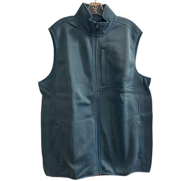 Lands' End Men's XL Tall Blue Windbreaker Vest Fleece Lined Zip Side Poc… - Picture 1 of 6